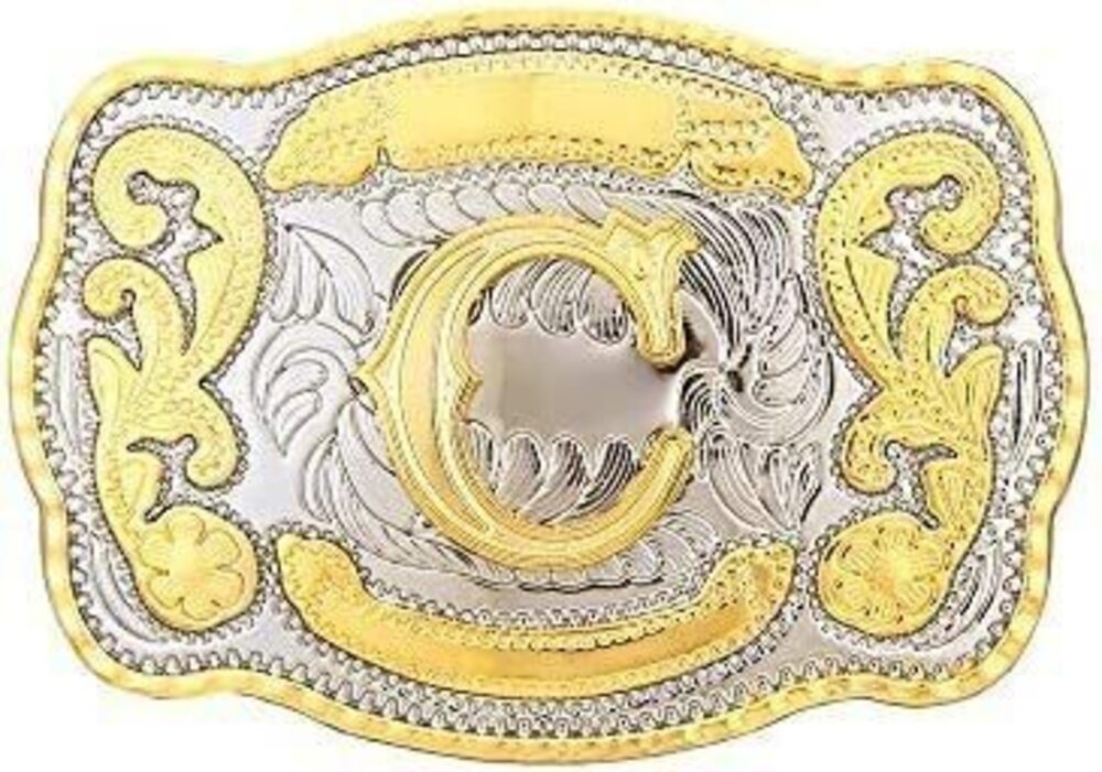 7655 Belt Buckle Initial Letters ABCDMRJ to Z Cowboy Rodeo Small Gold Belt